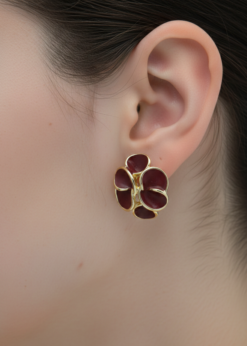 Bi-Takı | Mürdüm Çiçek Buketi Küpe