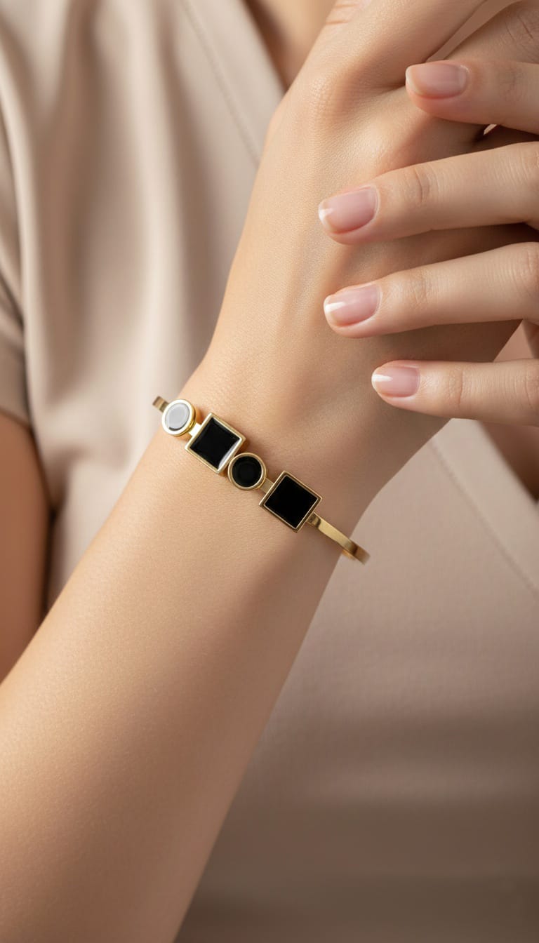 Bi-Takı | Gold Geometrik Model Kelepçe Bileklik