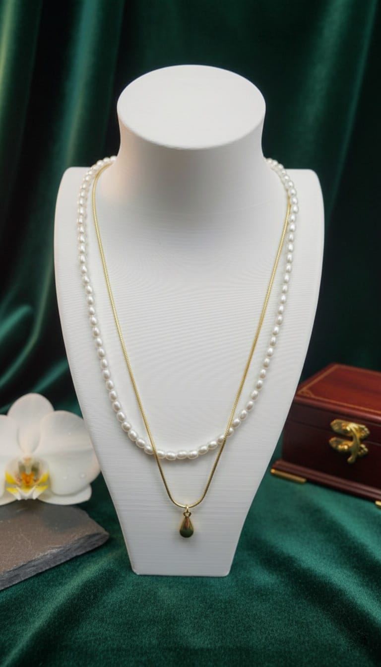 ​Bi-Takı | İnci ve Damla Detaylı İkili Kombin Kolye