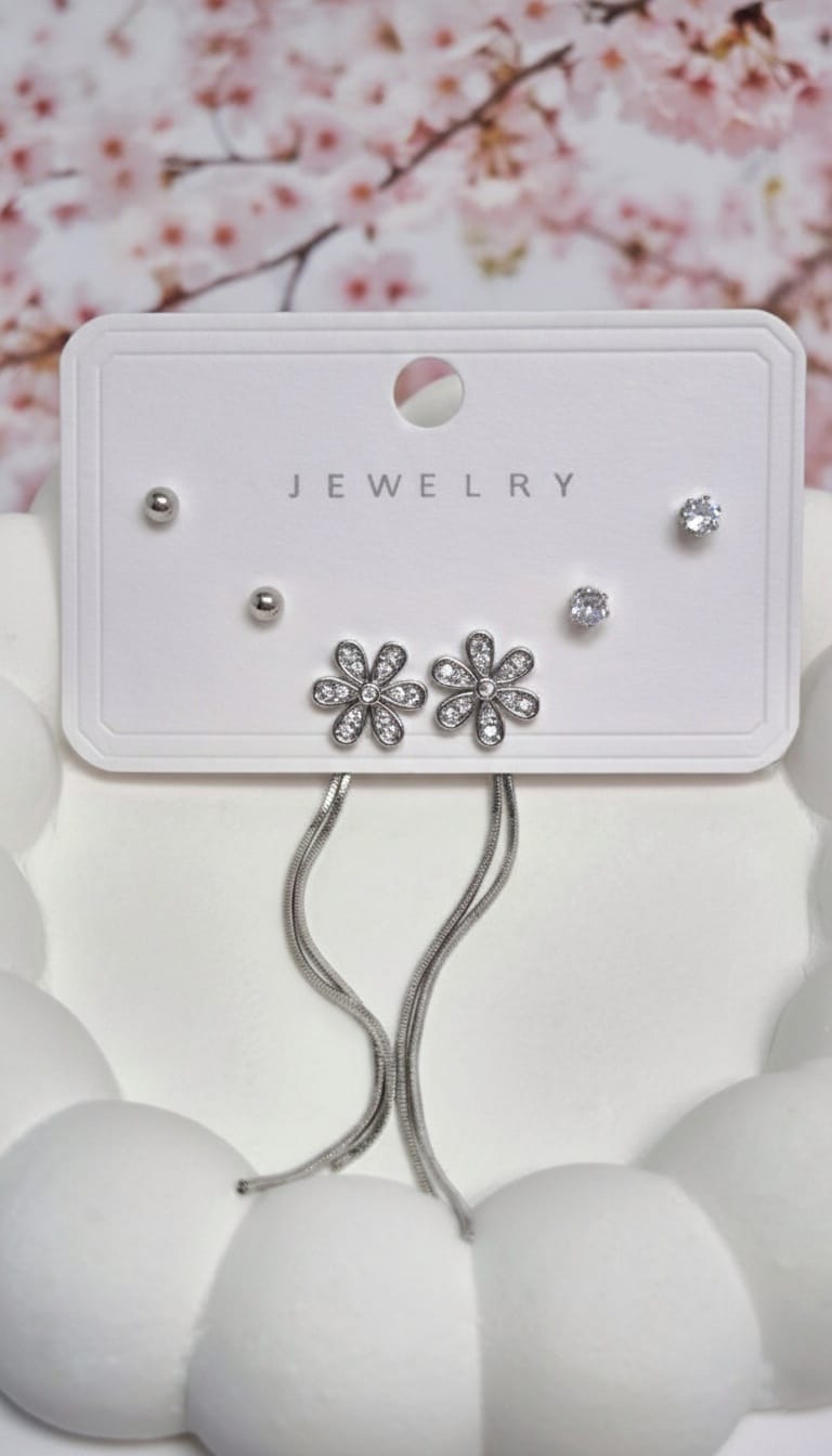 Bi-Takı | Çiçek Model Çoklu Küpe Seti