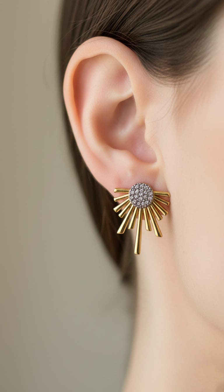 Bi-Takı | Zirkon Taşlı Çelik Gold Küpe