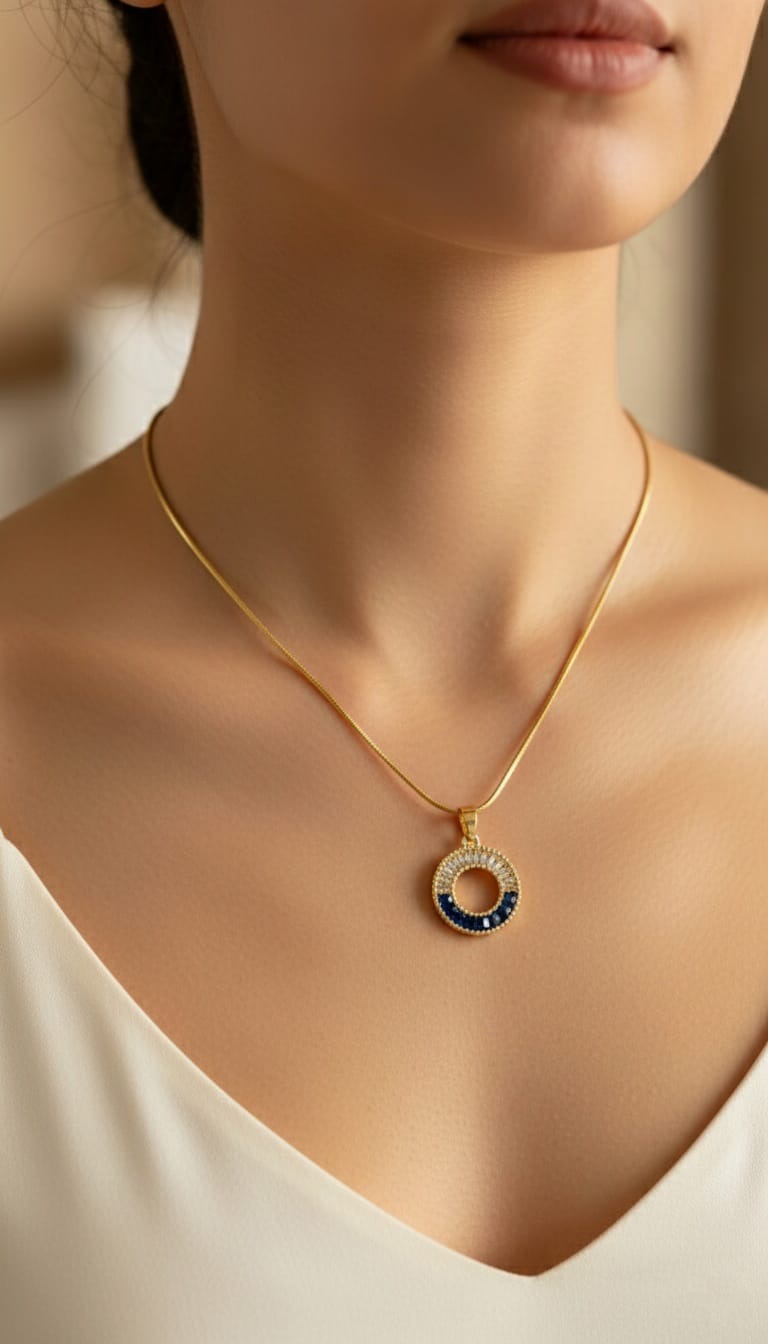 Bi-Takı | Çelik Zirkon Taşlı Halka Kolye